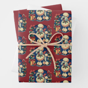 Retro Christmas Poodle Vintage 1950's Holiday Dog  Wrapping Paper Sheet