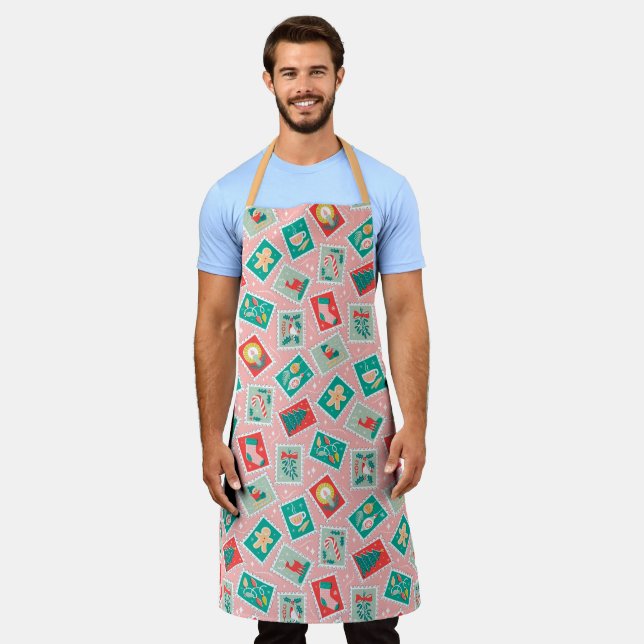Retro Christmas Postage Stamps Apron (Worn)