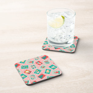 Retro Christmas Postage Stamps Coaster