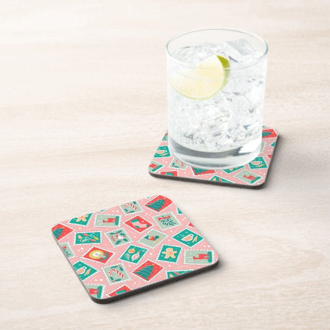 Retro Christmas Postage Stamps Coaster (Right Side)