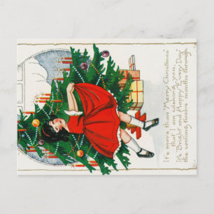 Retro Christmas Postcard, Child and Christmas Tree Postcard