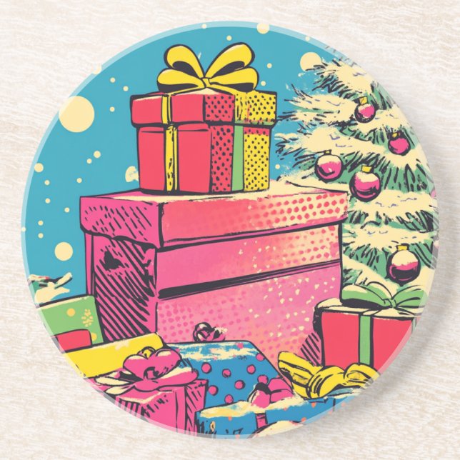 Retro Christmas Presents Coaster (Front)
