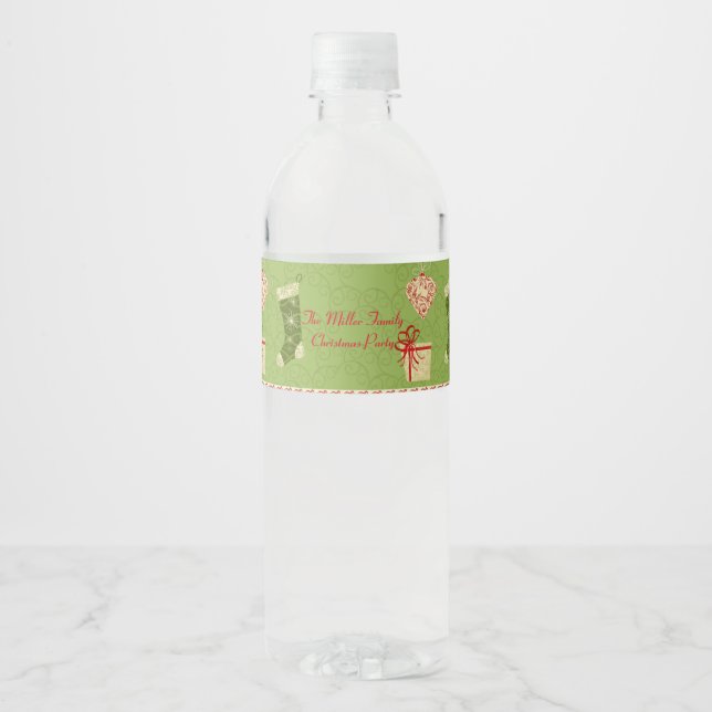 Retro Christmas Presents Water Bottle Label (Front)