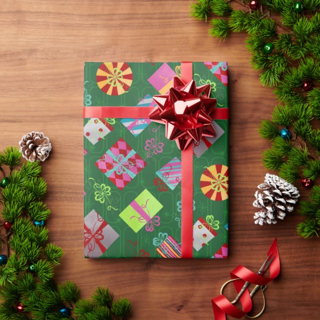 Retro Christmas Presents Wrapping Paper (Holiday Gift)