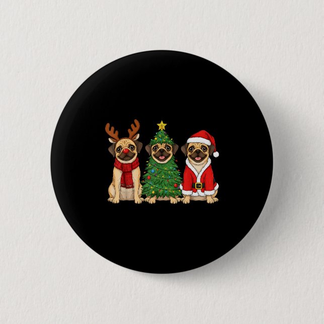 Retro Christmas Puggle Santa Reindeer Dog Lover  6 Cm Round Badge (Front)