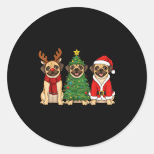 Retro Christmas Puggle Santa Reindeer Dog Lover Classic Round Sticker