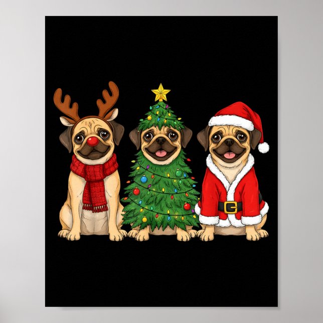 Retro Christmas Puggle Santa Reindeer Dog Lover  Poster (Front)