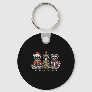 Retro Christmas Raccoons Santa Tree Costume Holida Key Ring