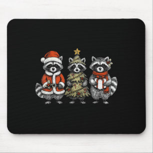 Retro Christmas Raccoons Santa Tree Costume Holida Mouse Pad