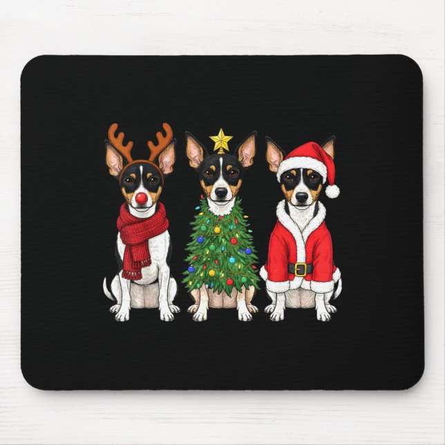 Retro Christmas Rat Terrier Santa Reindeer Dog Lov Mouse Pad (Front)