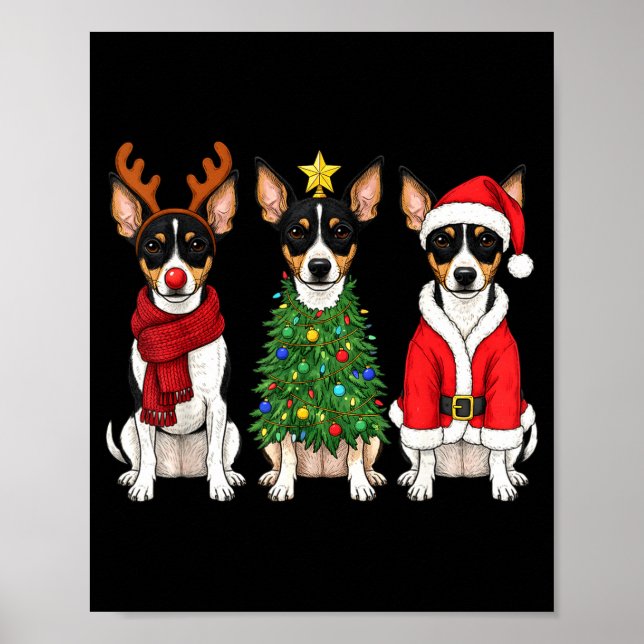 Retro Christmas Rat Terrier Santa Reindeer Dog Lov Poster (Front)