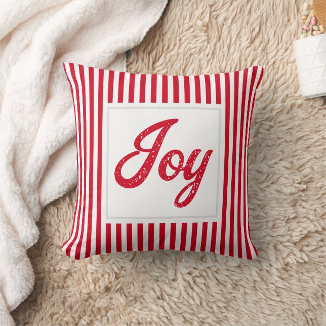 Retro Christmas Red And White Stripes Joy  Cushion (Blanket)