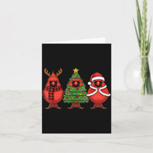 Retro Christmas Red Cardinal Bird Santa Reindeer Card