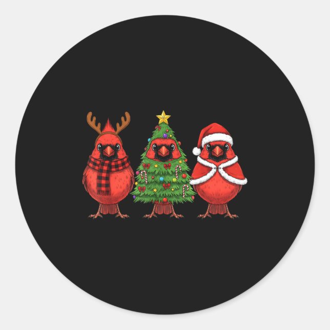 Retro Christmas Red Cardinal Bird Santa Reindeer  Classic Round Sticker (Front)