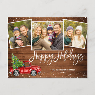 Retro Christmas Red Truck 3 PHOTO Greeting Holiday Postcard