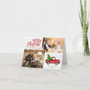 Retro Christmas Red Truck Rustic 2 PHOTO Greeting Holiday Card