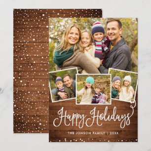 Retro Christmas Red Truck Rustic 4 PHOTO Greeting Holiday Card