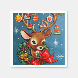 Retro Christmas reindeer Party paper napkins
