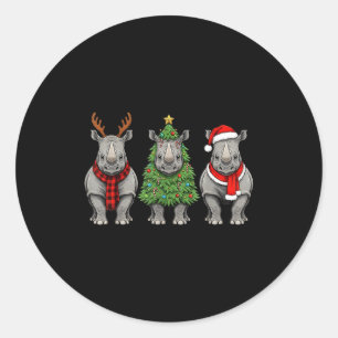 Retro Christmas Rhino Santa Reindeer Safari Animal Classic Round Sticker