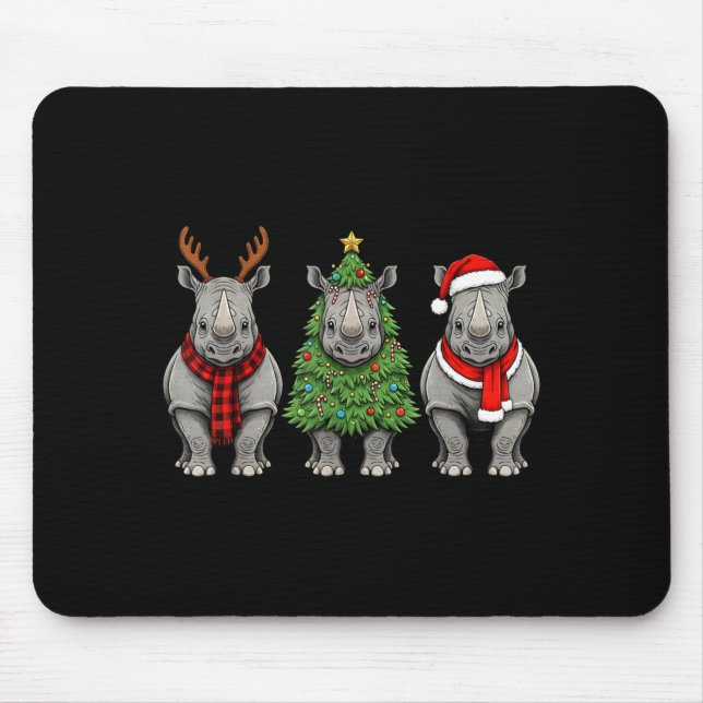 Retro Christmas Rhino Santa Reindeer Safari Animal Mouse Pad (Front)