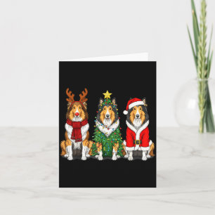 Retro Christmas Rough Collie Santa Reindeer Dog Lo Card