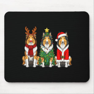 Retro Christmas Rough Collie Santa Reindeer Dog Lo Mouse Pad