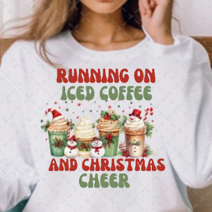 Retro Christmas running on iced coffee quote 2024 T-Shirt