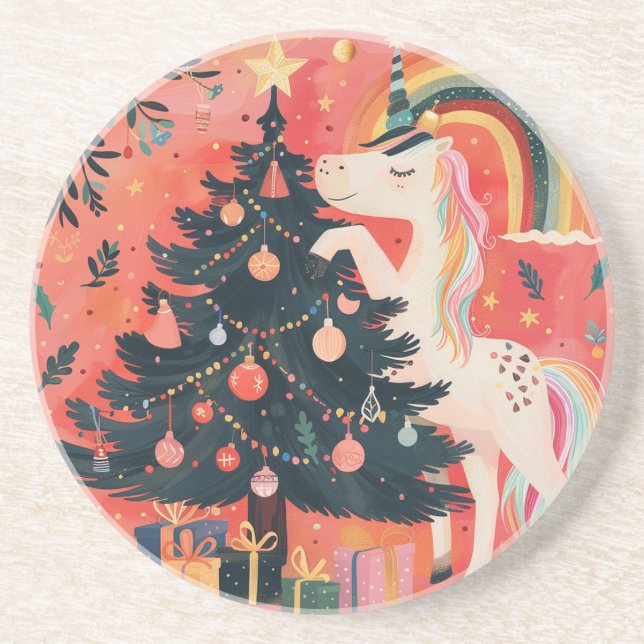 Retro Christmas Sandstone Coaster (Front)