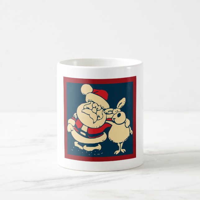 Retro Christmas Santa and his Reindeer Buddy Coffee Mug (Center)