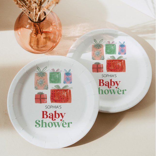 Retro Christmas Santa Baby Shower Paper Plates (Creator Uploaded)