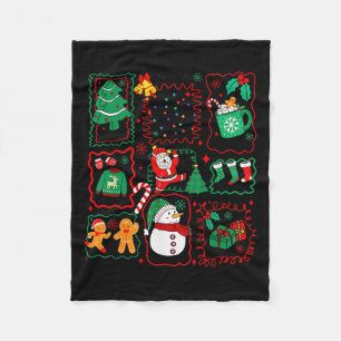 Retro Christmas Santa Claus Cocoa Xmas Tree Snowma Fleece Blanket
