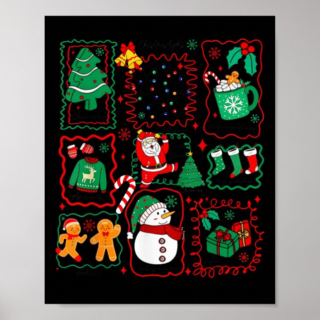 Retro Christmas Santa Claus Cocoa Xmas Tree Snowma Poster (Front)