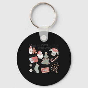 Retro Christmas Santa Claus Cookie Ugly Christmas Key Ring