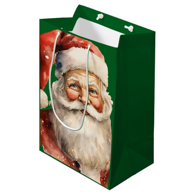 Retro Christmas Santa Claus Medium Gift Bag (Front Angled)