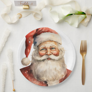 Retro Christmas Santa Claus Paper Plate