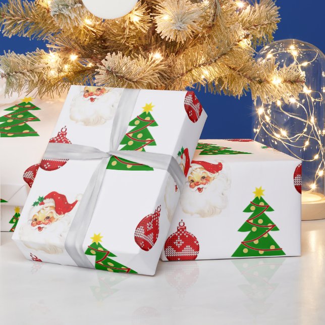 Retro Christmas Santa Claus Pattern Wrapping Paper (Holidays)
