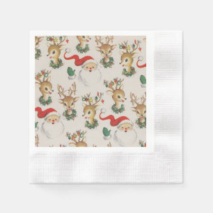 Retro Christmas Santa Claus, Reindeer Napkins