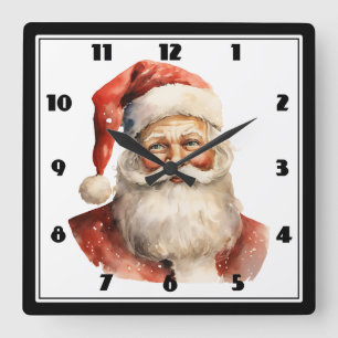 Retro Christmas Santa Claus Square Wall Clock