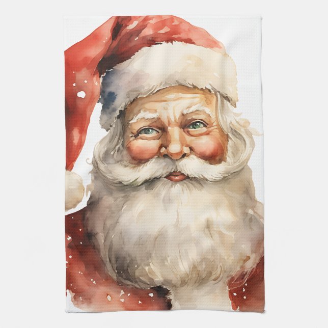 Retro Christmas Santa Claus Tea Towel (Vertical)