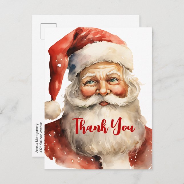 Retro Christmas Santa Claus Thank You Postcard (Front/Back)