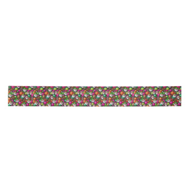 Retro Christmas Santa Face Pattern Satin Ribbon (Front)