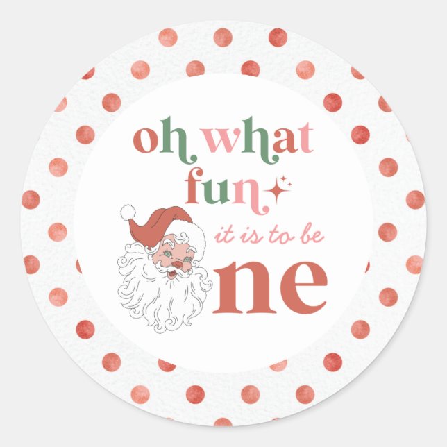 Retro Christmas Santa First Birthday Classic Round Sticker (Front)