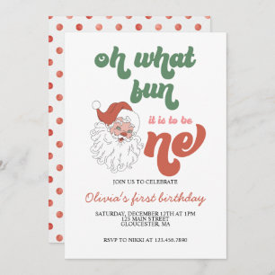 Retro Christmas Santa First Birthday Invitation