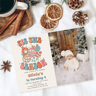 Retro Christmas Santa Holiday Birthday Photo Invitation