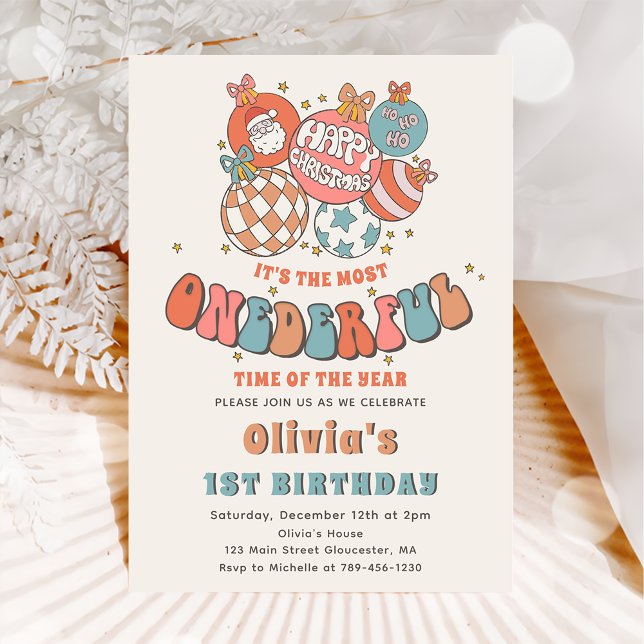 Retro Christmas Santa ONEderful First Birthday Invitation (Creator Uploaded)