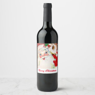 Retro Christmas Santa reindeer add greeting label