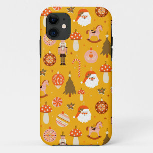 Retro Christmas Santa rocking horse pattern iPhone 11 Case