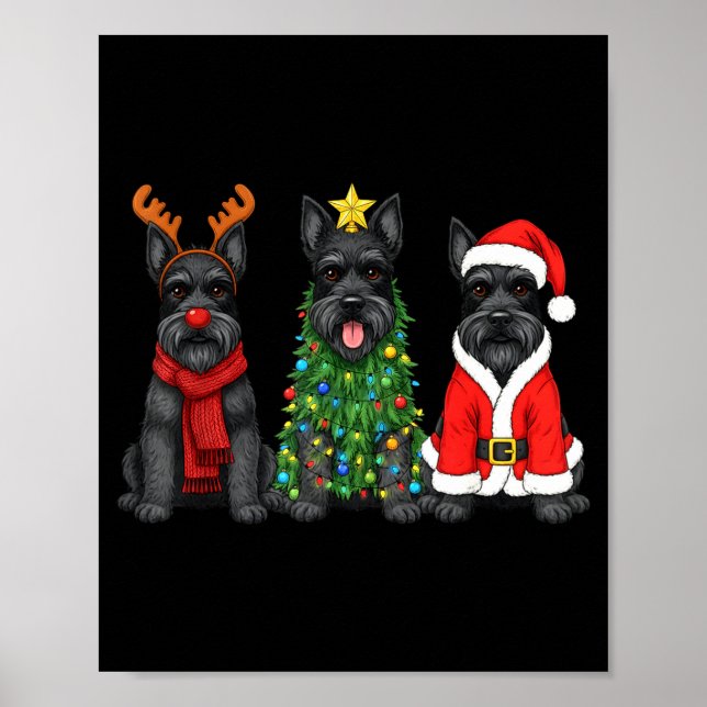 Retro Christmas Scottierrier Santa Reindeer Dog Lo Poster (Front)