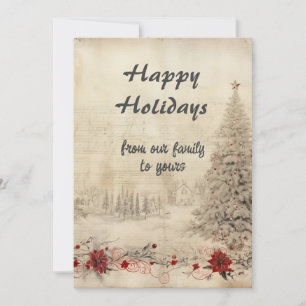 Retro Christmas Shabby Chic Snow Scene Holiday Card