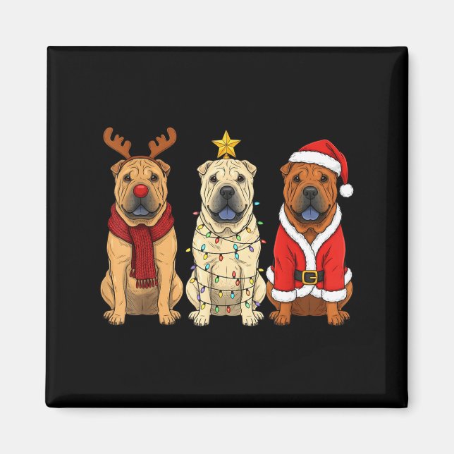 Retro Christmas Shar Pei Santa Reindeer Dog Lover  Magnet (Front)